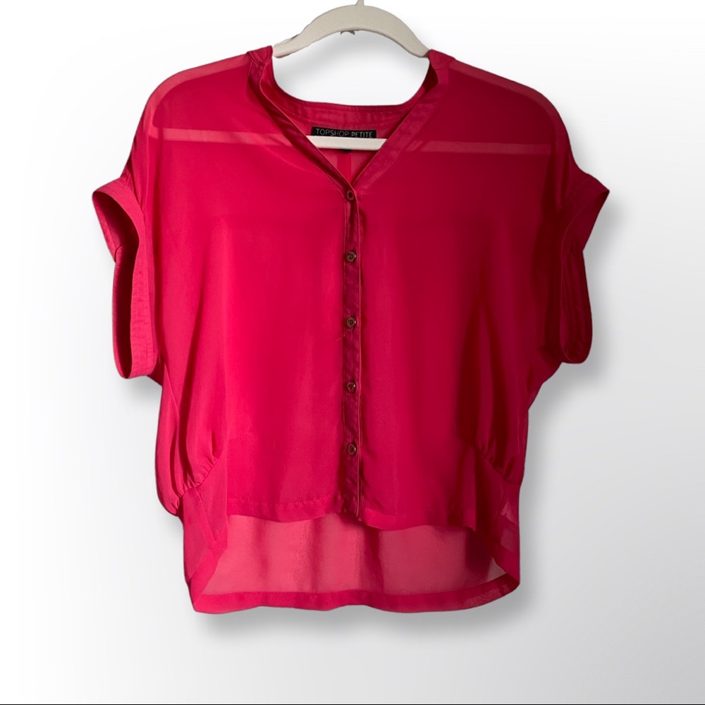 Topshop Petite Sheet Hot Pink Blouse